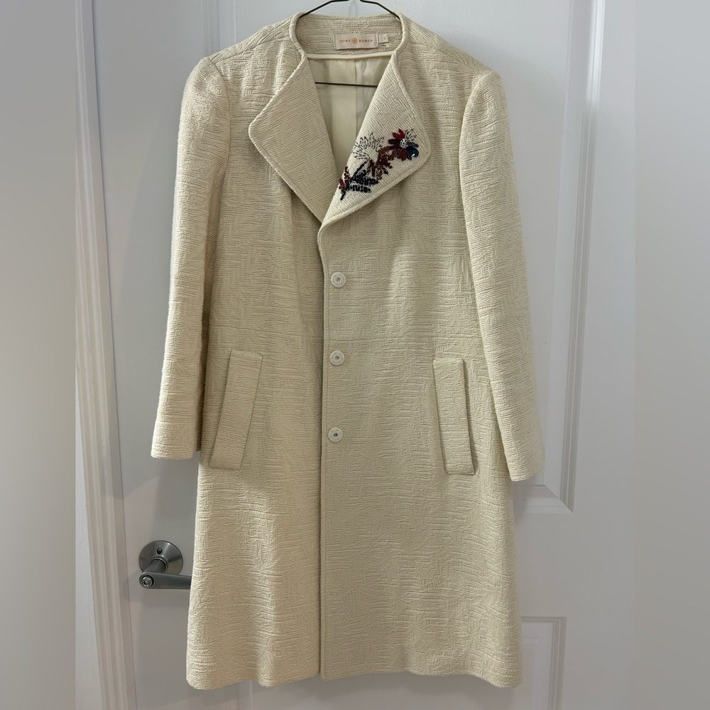 Tory Burch Cream Embroidered Coat